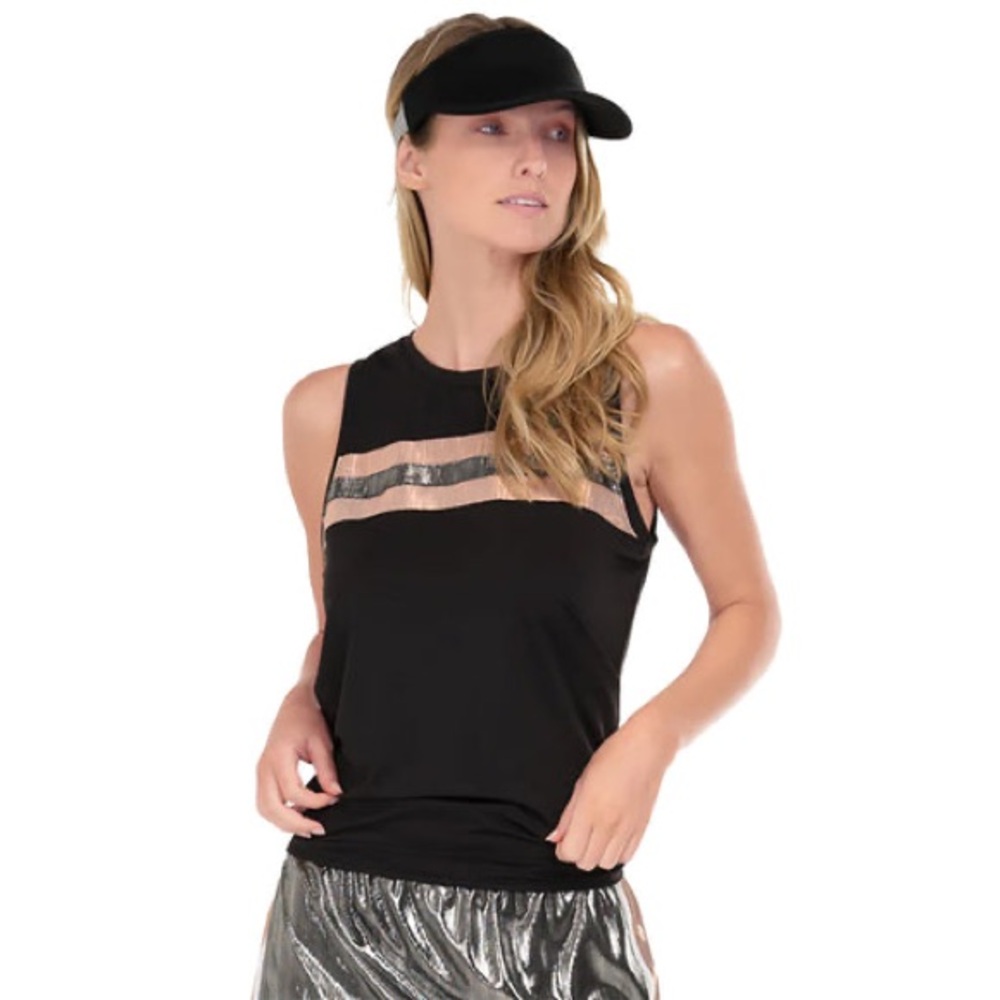 Black Sleeveless Top with Silver Stripes